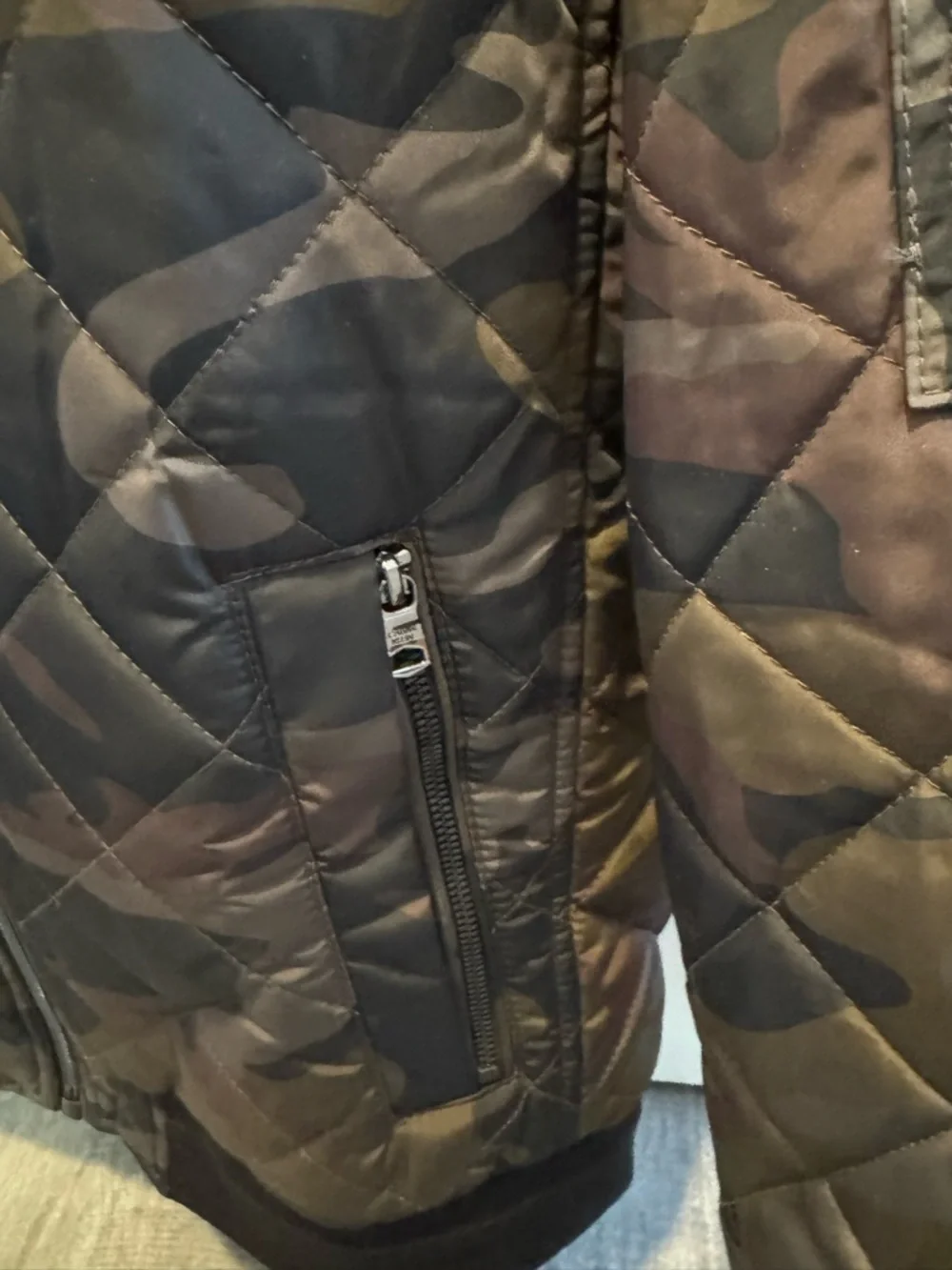Calvin Klein Quilted Camo Bomber Jacket - Olive & Black